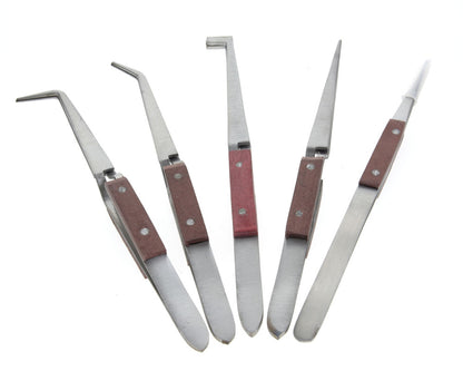 5-Piece Professional Assorted Fiber Grip Soldering Tweezer Set