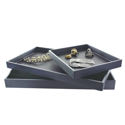 Steel Grey Faux Leather Trays — A. 8 1/4 x 7 1/4 x 1" — Steel Grey