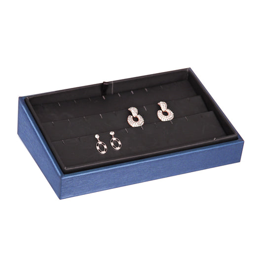 2″ H Angled Display Trays — Earring (15 Pr.) — Black Faux Leather w/ Steel Blue Tray