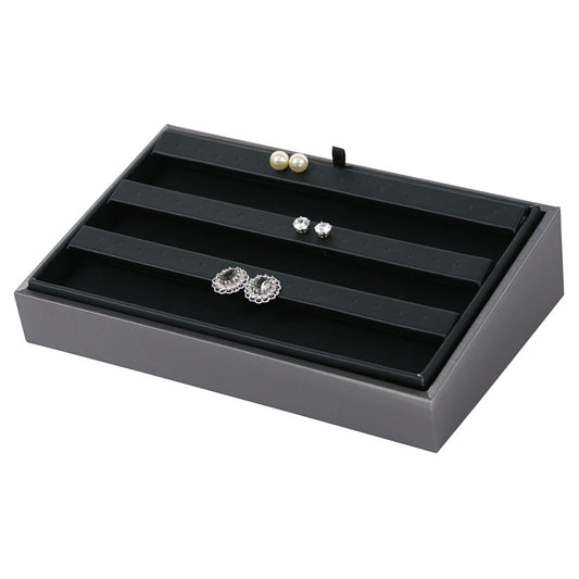 2″ H Angled Display Trays — Bracelet (8) — Black Faux Leather w/ Steel Grey Tray