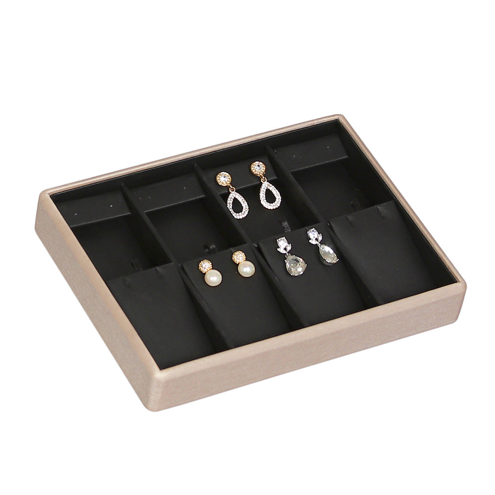Durable Lightweight Stacking Trays — Earring/Pendant Pad (4-Pad) — Black Faux Leather w/ Luna Gold Trim