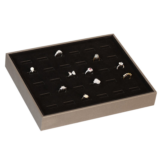 Showcase Tray with Cover — Ring (30-Slot) — Glacier Grey Faux Leather w/ Black Insert