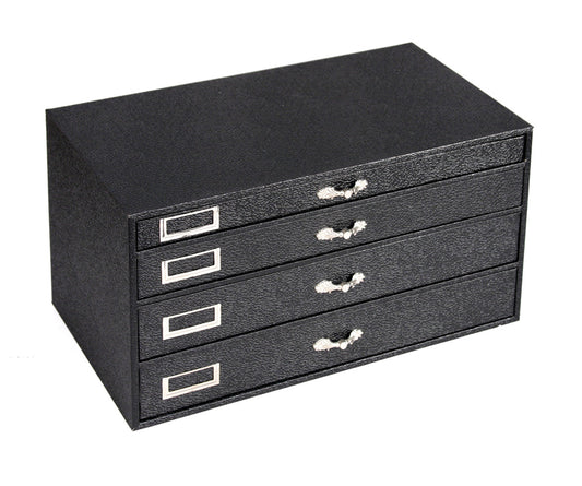 Storage Organizers — 4 Trays Case: 1 x 1" H, 1 x 1 1/2" H, 2 x 2" H Tray — Black