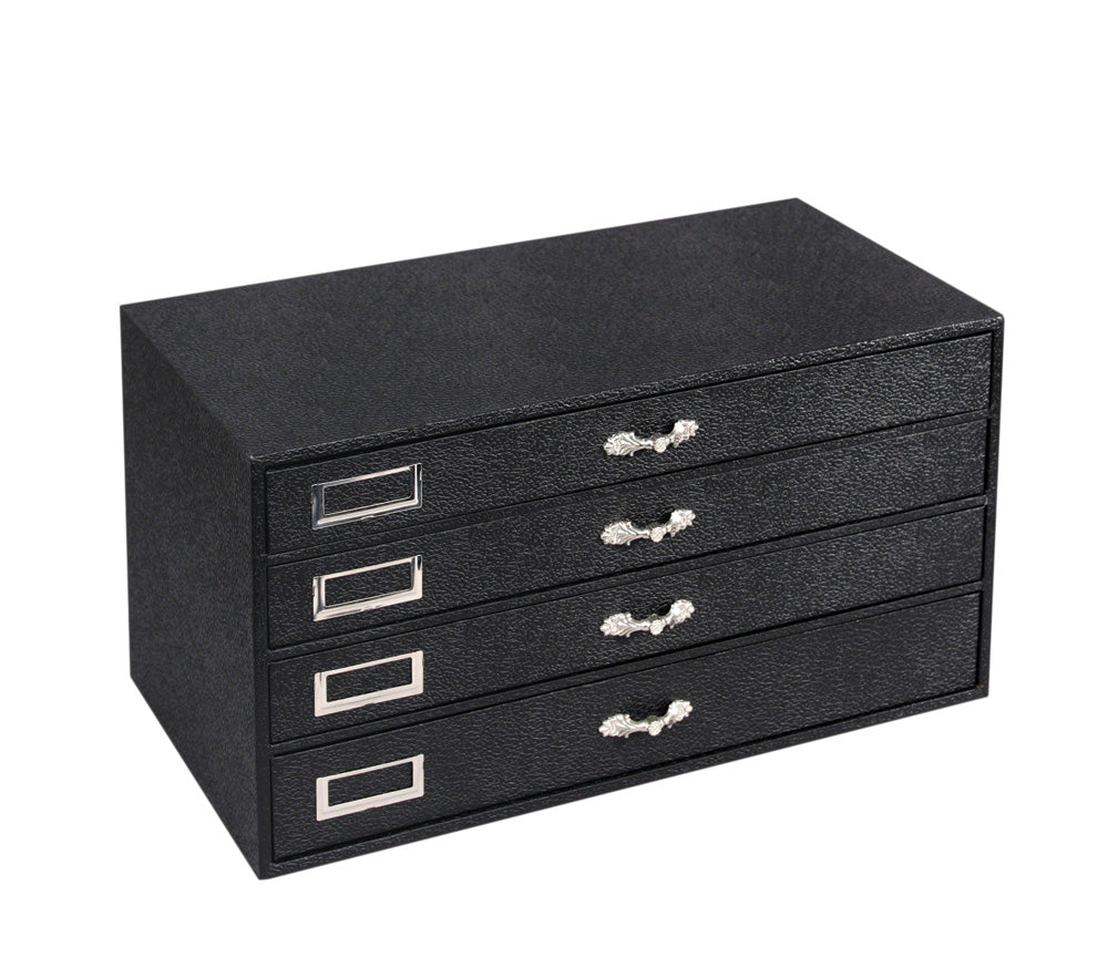 Storage Organizers — 4 Trays Case: 3 x 1 1/2" H, 1 x 2" H Tray — Black
