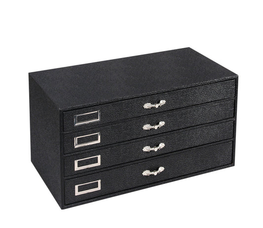Storage Organizers — 4 Trays Case: 3 x 1 1/2" H, 1 x 2" H Tray — Black