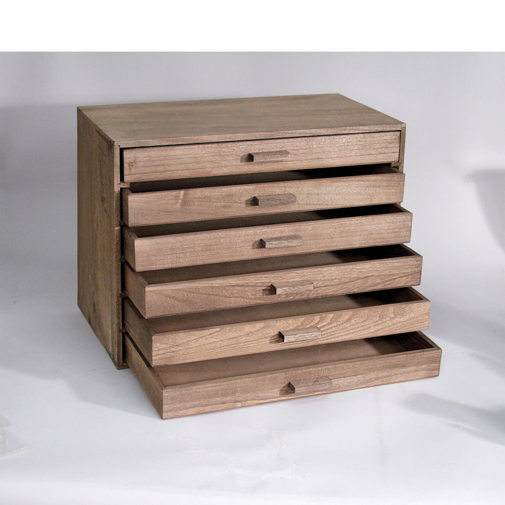 Natural Wood Organizer With 6 Trays — Antique Ash Wood Finish