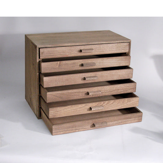 Natural Wood Organizer With 6 Trays — Antique Ash Wood Finish