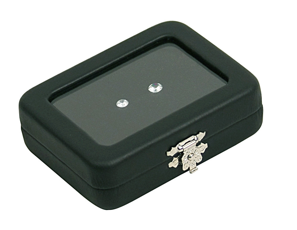 Glass Top Gem Boxes — 3 3/8 x 2 1/2 x 1" H (86 x 62 x 25mm) — Black