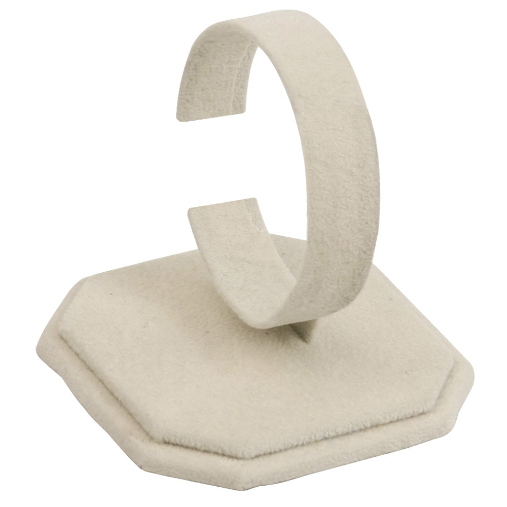 Square Base Watch Display Stand — Beige Faux Suede