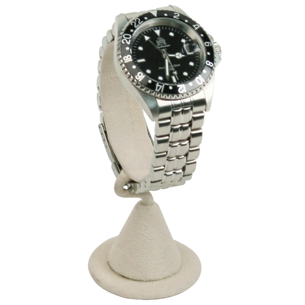 Vertical Watch Display Stand — Beige Faux Suede