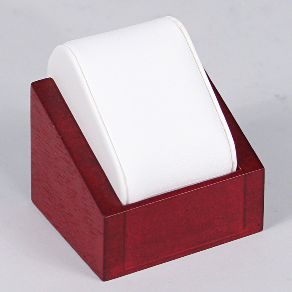 Pillow Watch Display Stand — White Faux Leather w/ Rosewood