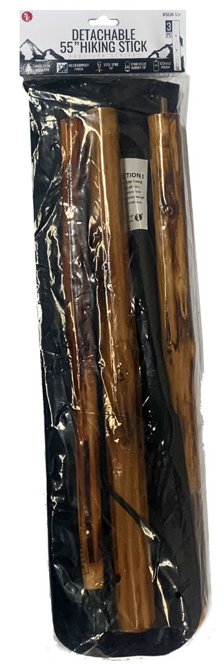 55" Wood Detachable Walking/ Hiking Stick (Plain) with 3 Detachable Sections, Metal Tip for Better Traction