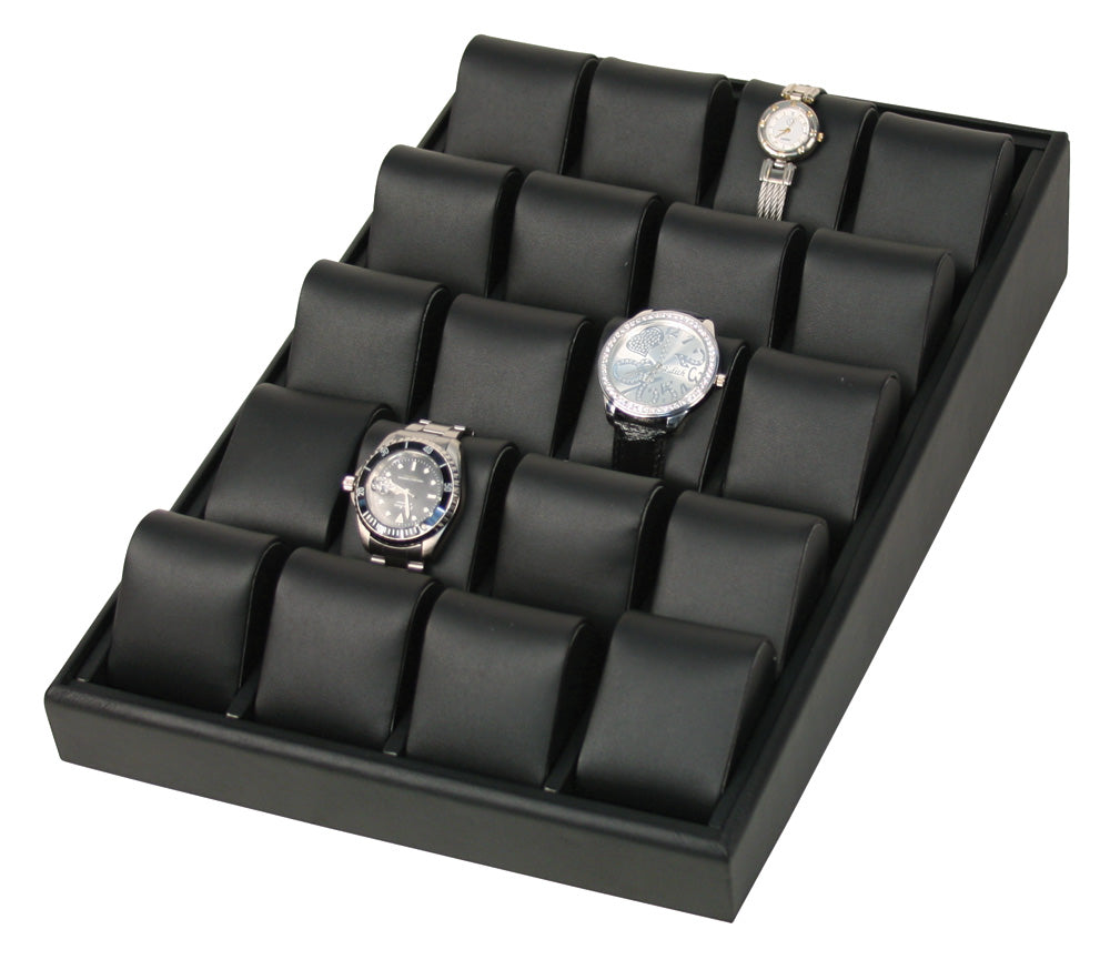 Angled Tray With 20 Pillows — Black Faux Leather