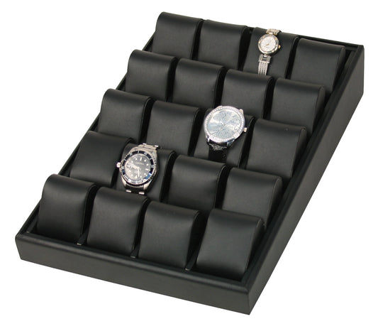 Angled Tray With 20 Pillows — Black Faux Leather