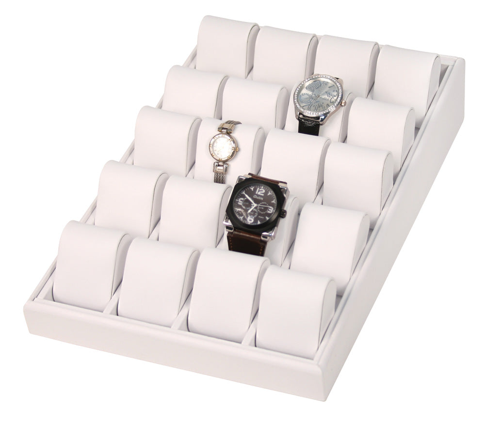 Angled Tray With 20 Pillows — White Faux Leather