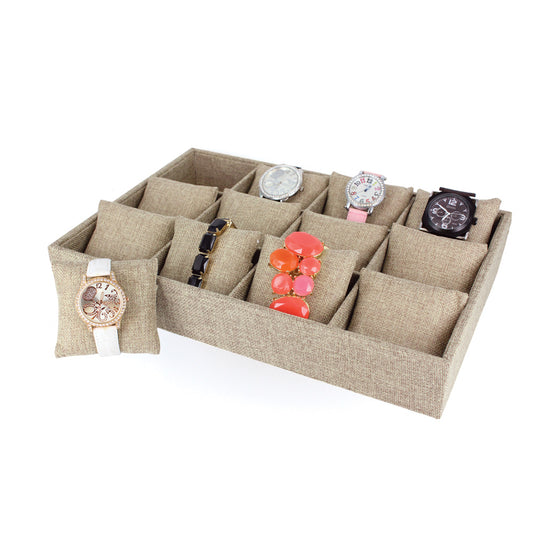 Watch Display Trays With 12 Watch Pillows — Burlap