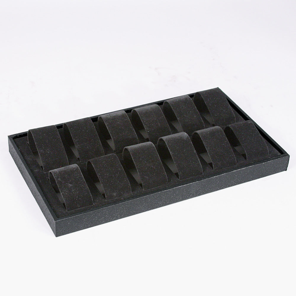 Standard Watch Trays With Watch Collars — Black Leatherette Wooden — 12 Extra Wide Collars