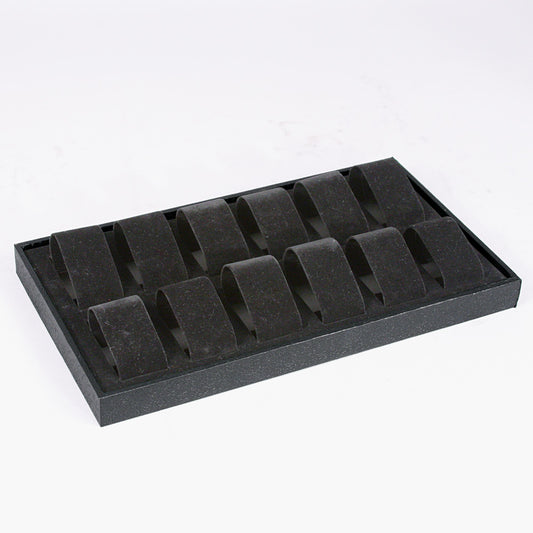 Standard Watch Trays With Watch Collars — Black Leatherette Wooden — 12 Extra Wide Collars