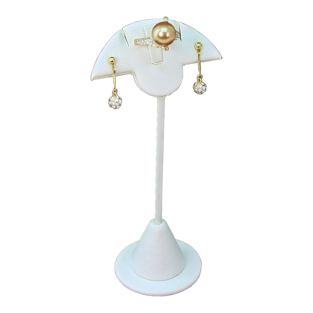 Earring Stand w/ Ring Clip — White Faux Leather