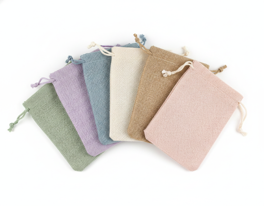 Burlap Drawstring Pouch — Mix Color Burlap — 6 x 8 in