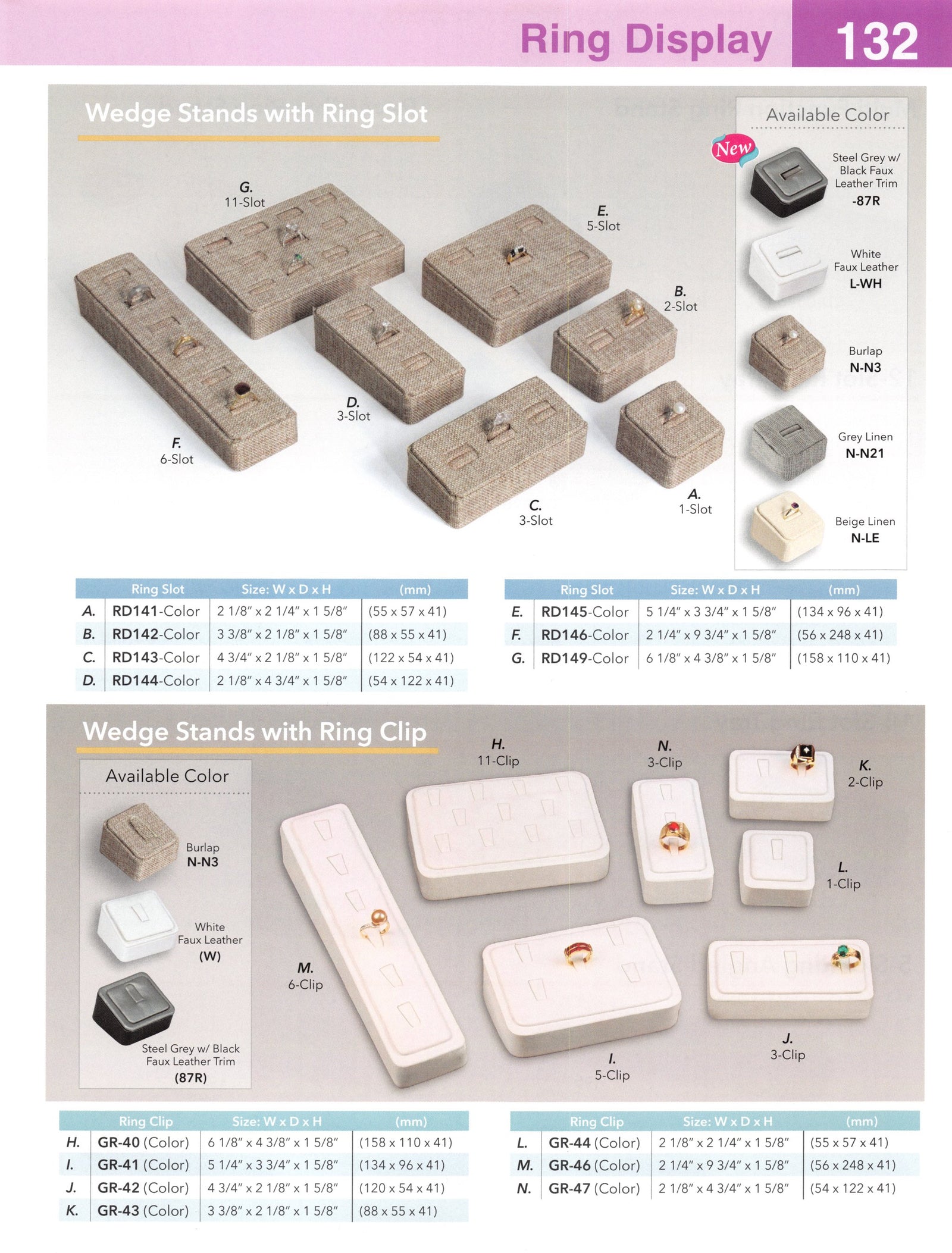 Catalog page — Wedge Stands with Ring Slot