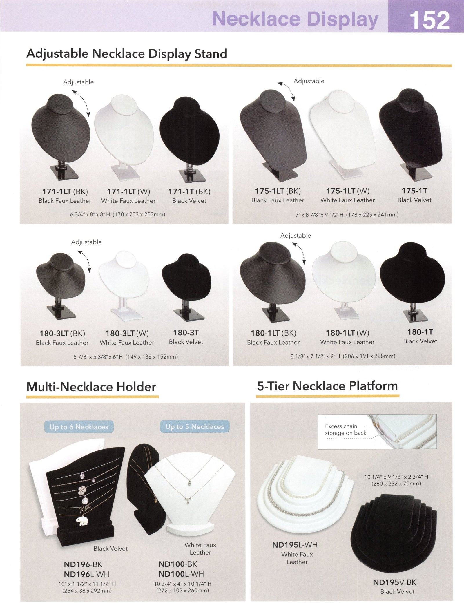 Catalog page — Adjustable Necklace Display Stand — Bust Styles