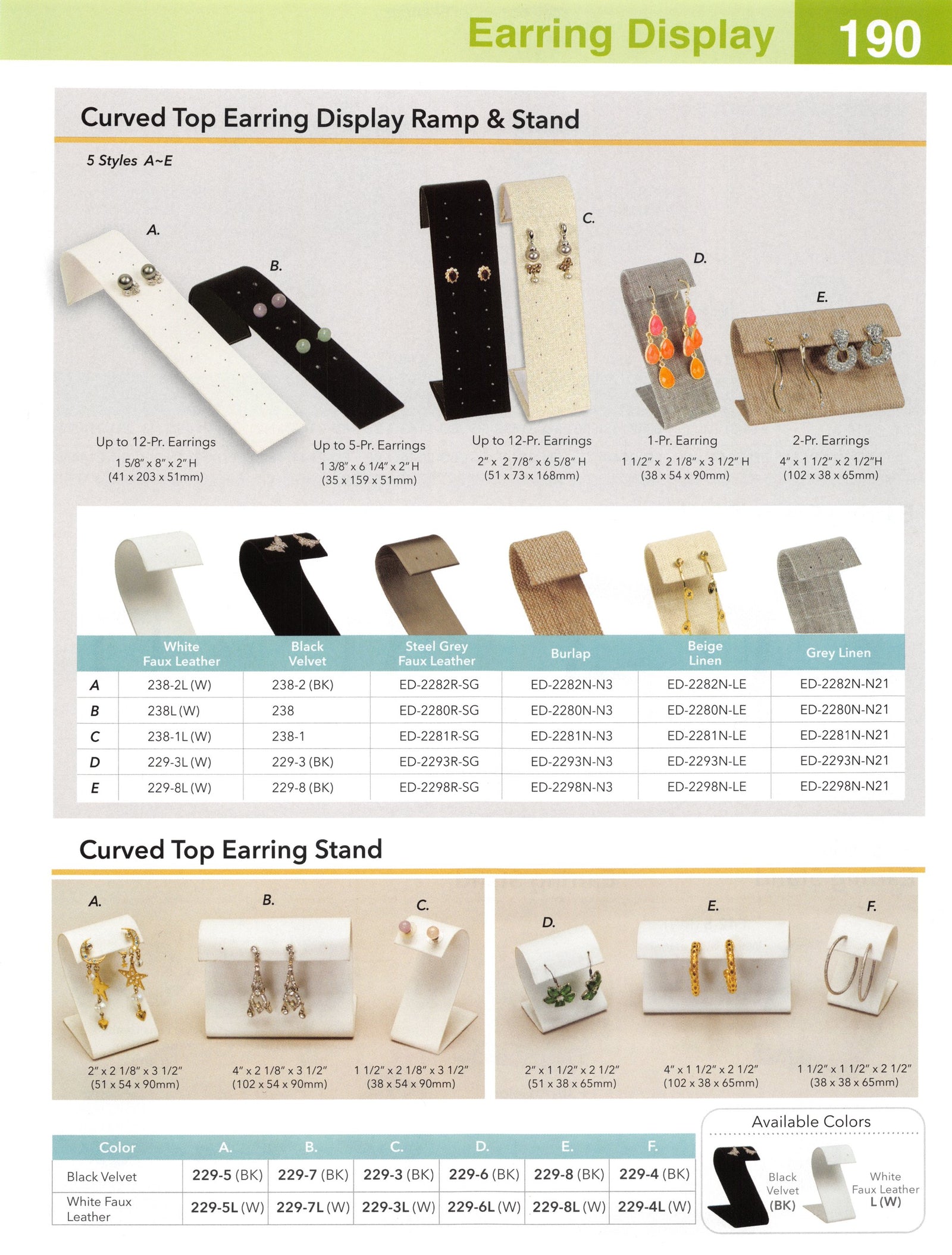 Catalog page — Curved Top Earring Display Ramp & Stand