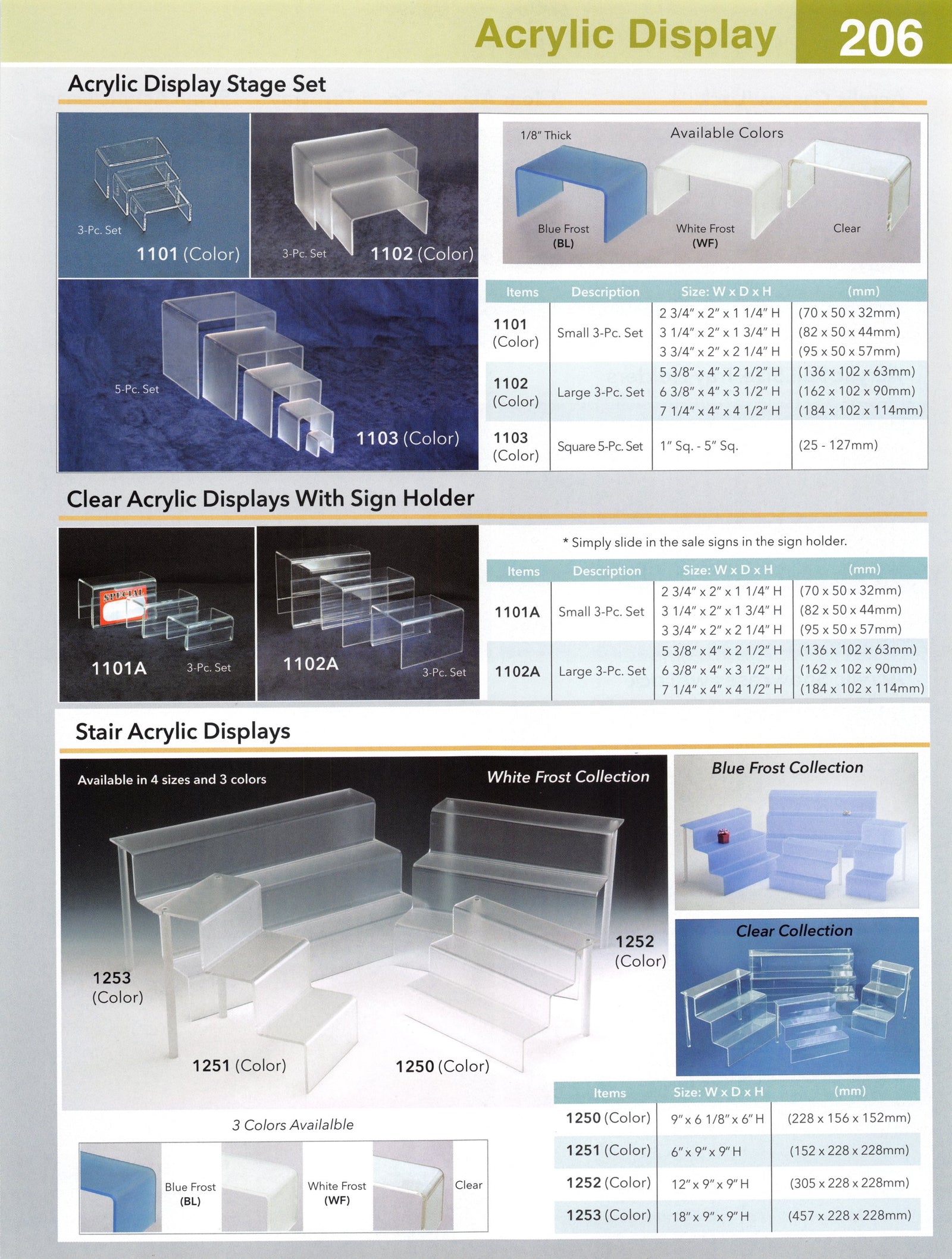 Catalog page — Clear Acrylic Displays With Sign Holder