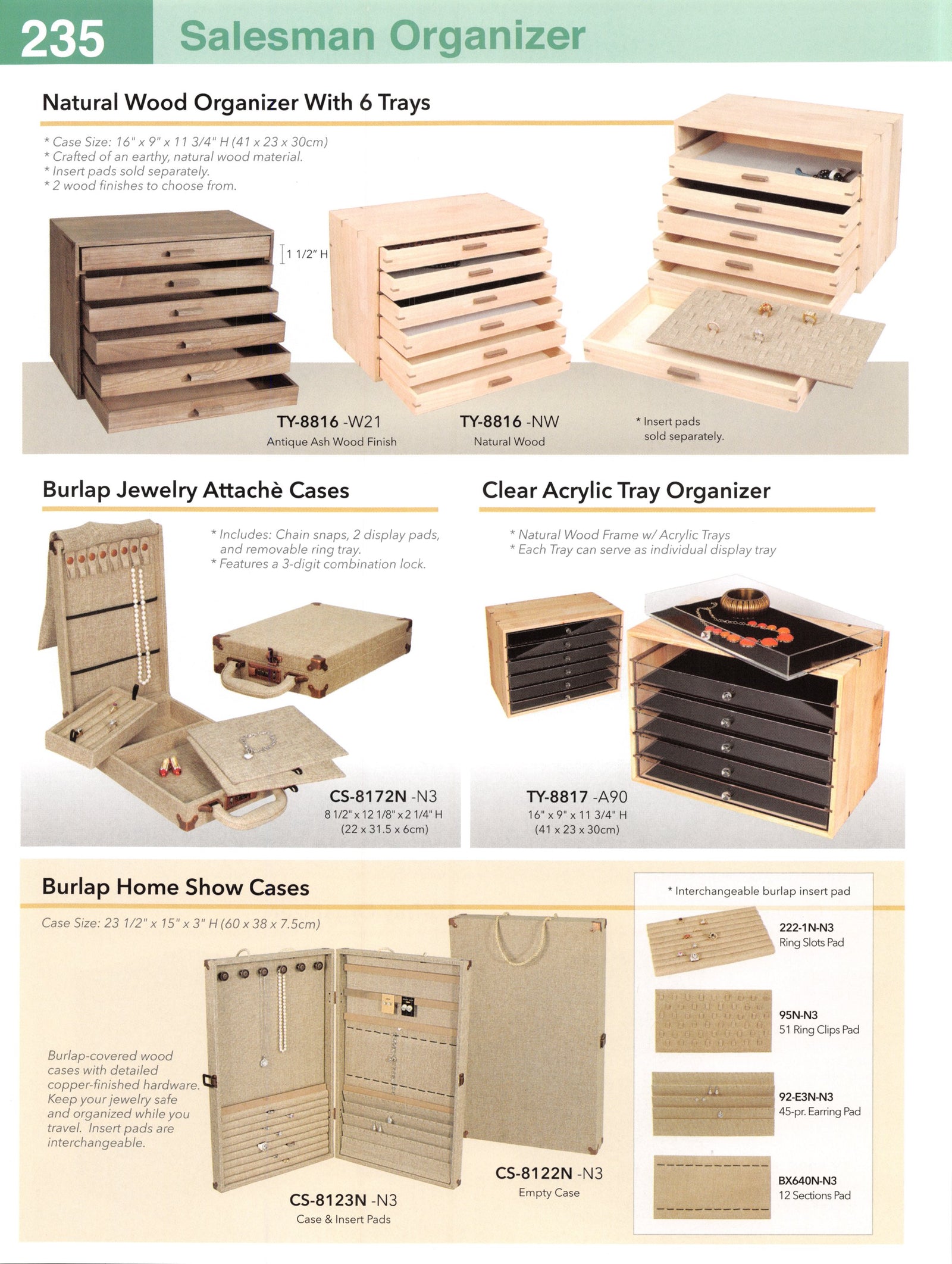 Catalog page — Burlap Jewelry Attachè Cases
