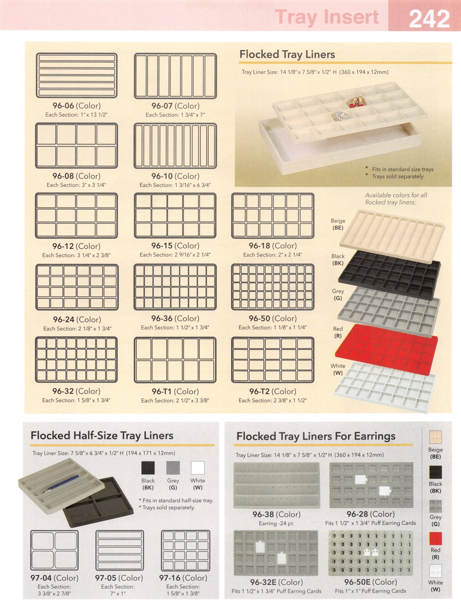 Catalog page — Tray Liners for GB-0001 Gemstone Displays