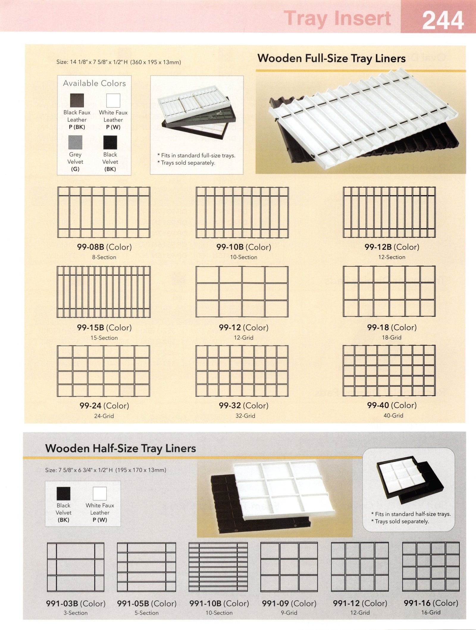 Catalog page — Tray Liners for GB-0001 Gemstone Displays