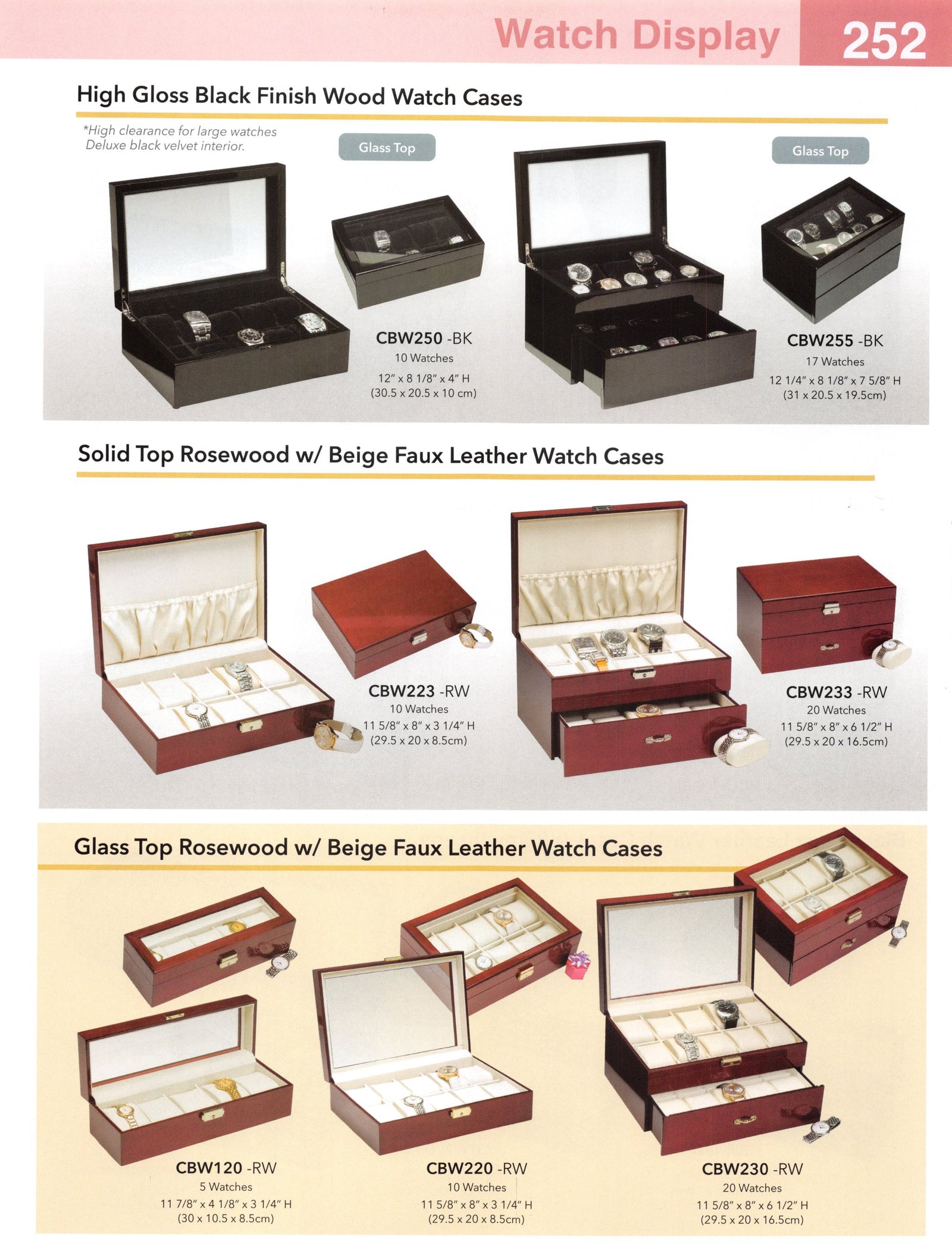 Catalog page — High Gloss Black Finish Wood Watch Cases
