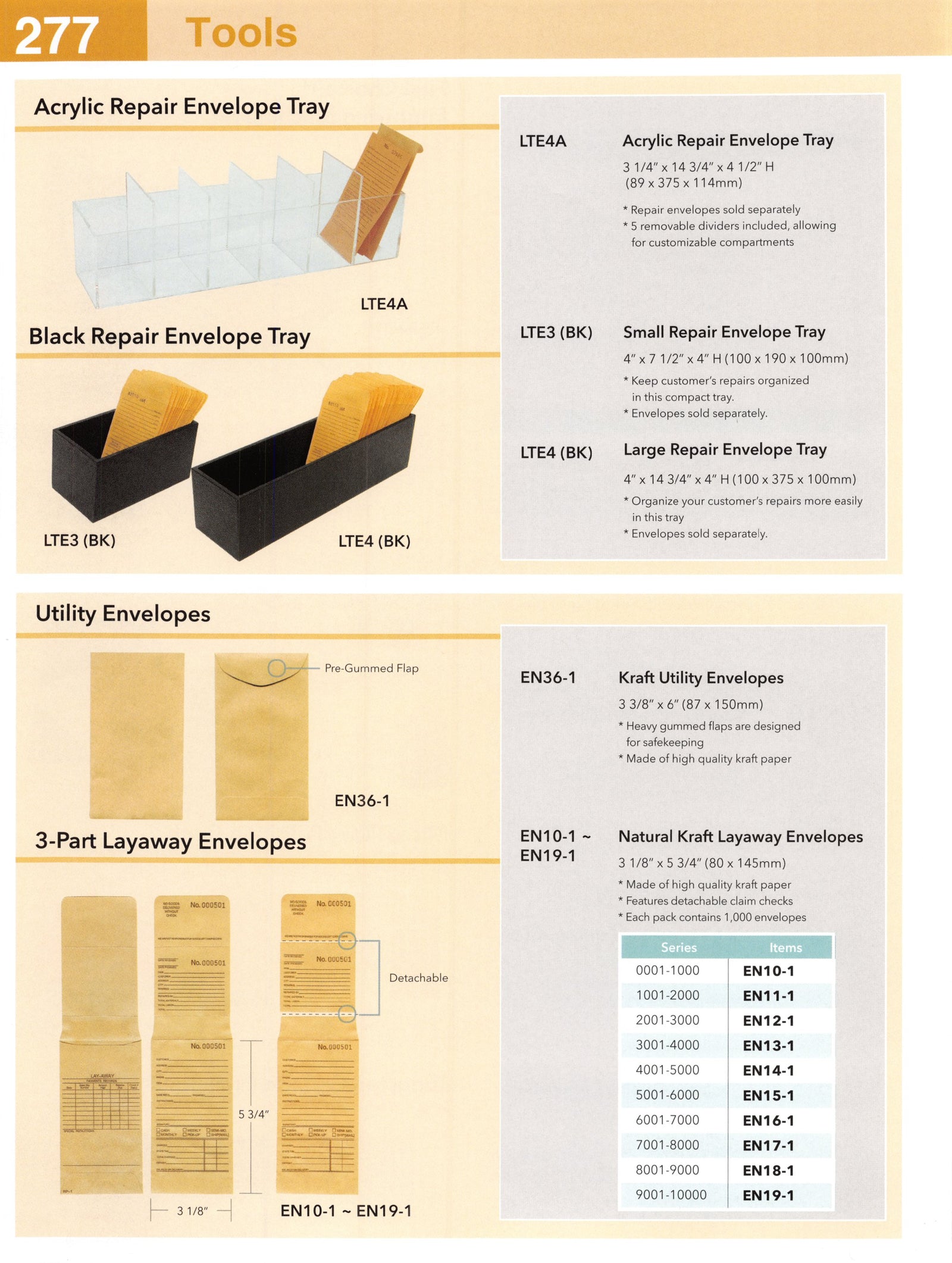 Catalog page — Black Repair Envelope Tray