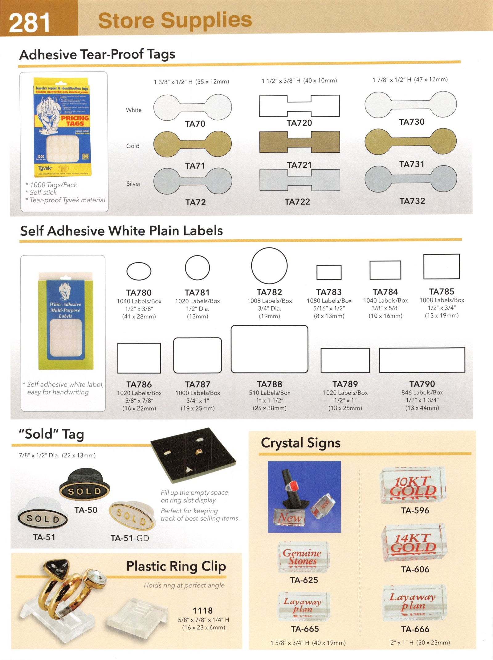 Catalog page — Adhesive Tear-Proof Tags
