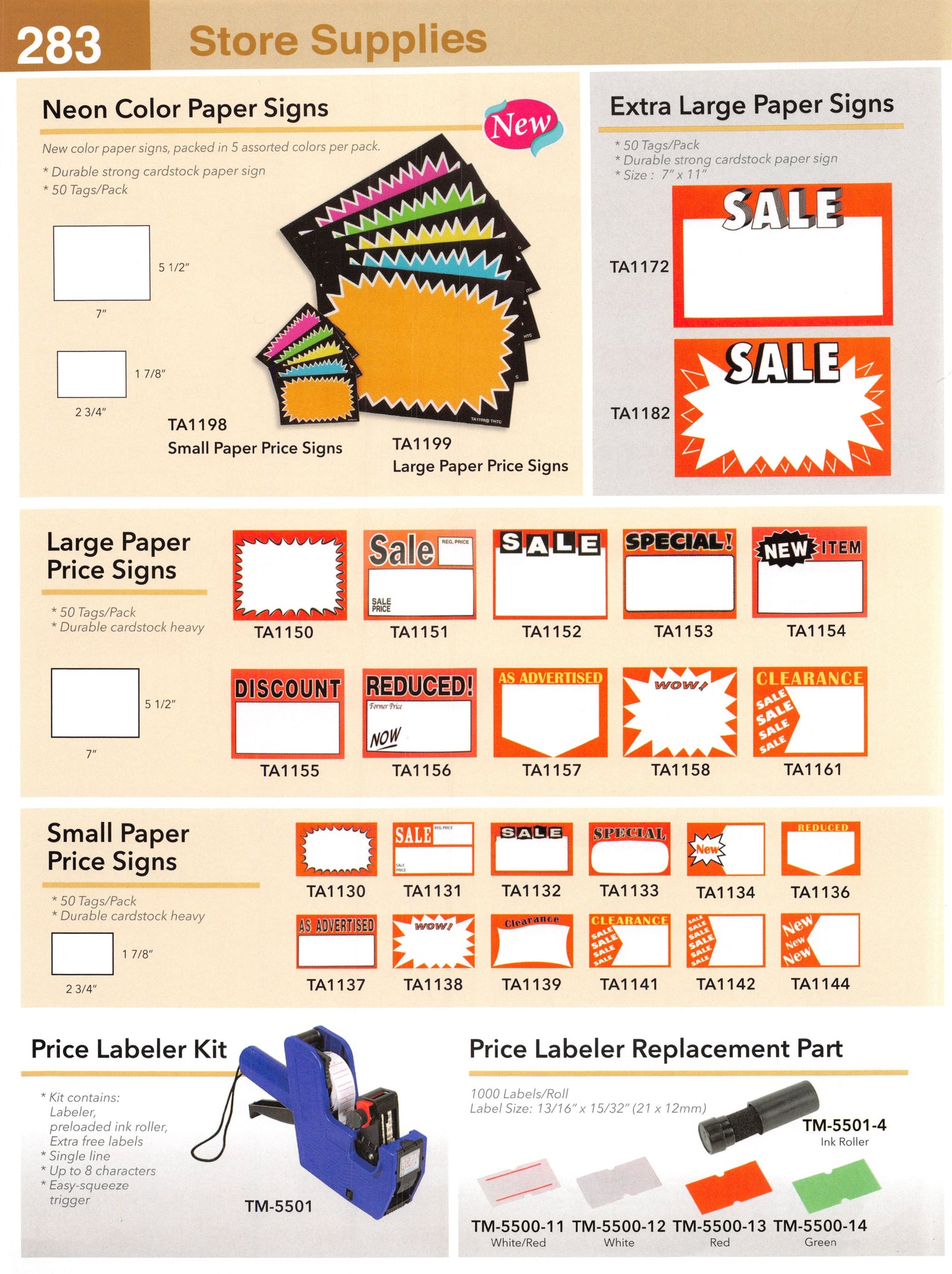 Catalog page — Small Paper Price Signs