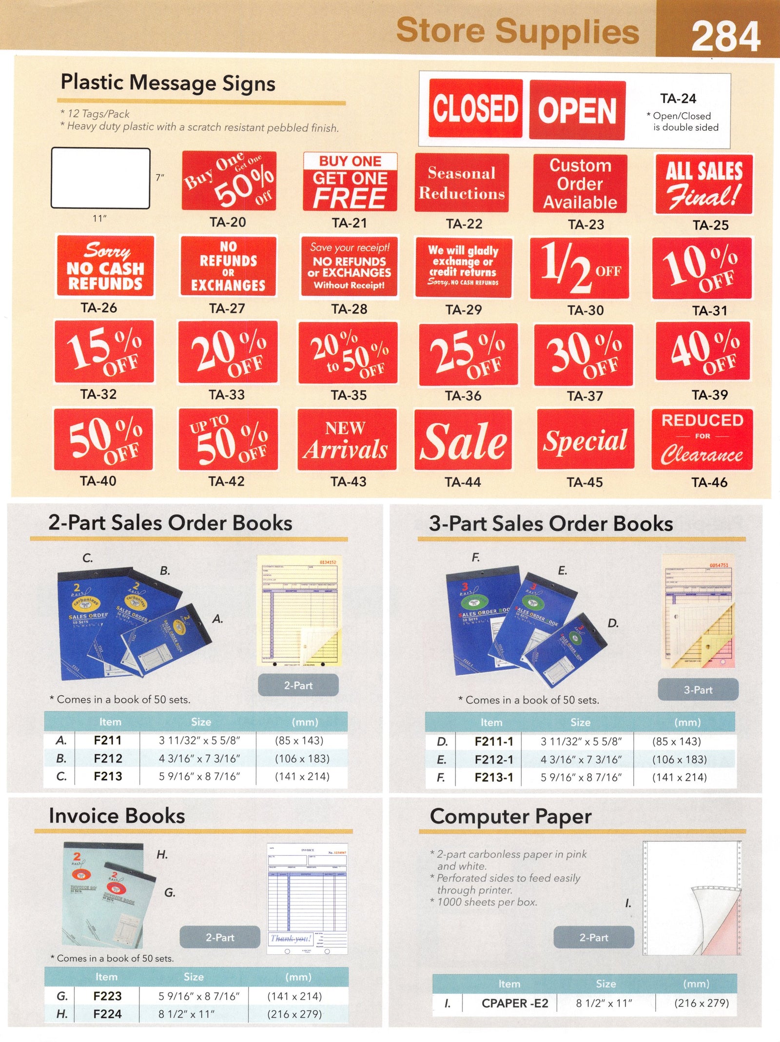 Catalog page — Plastic Message Signs