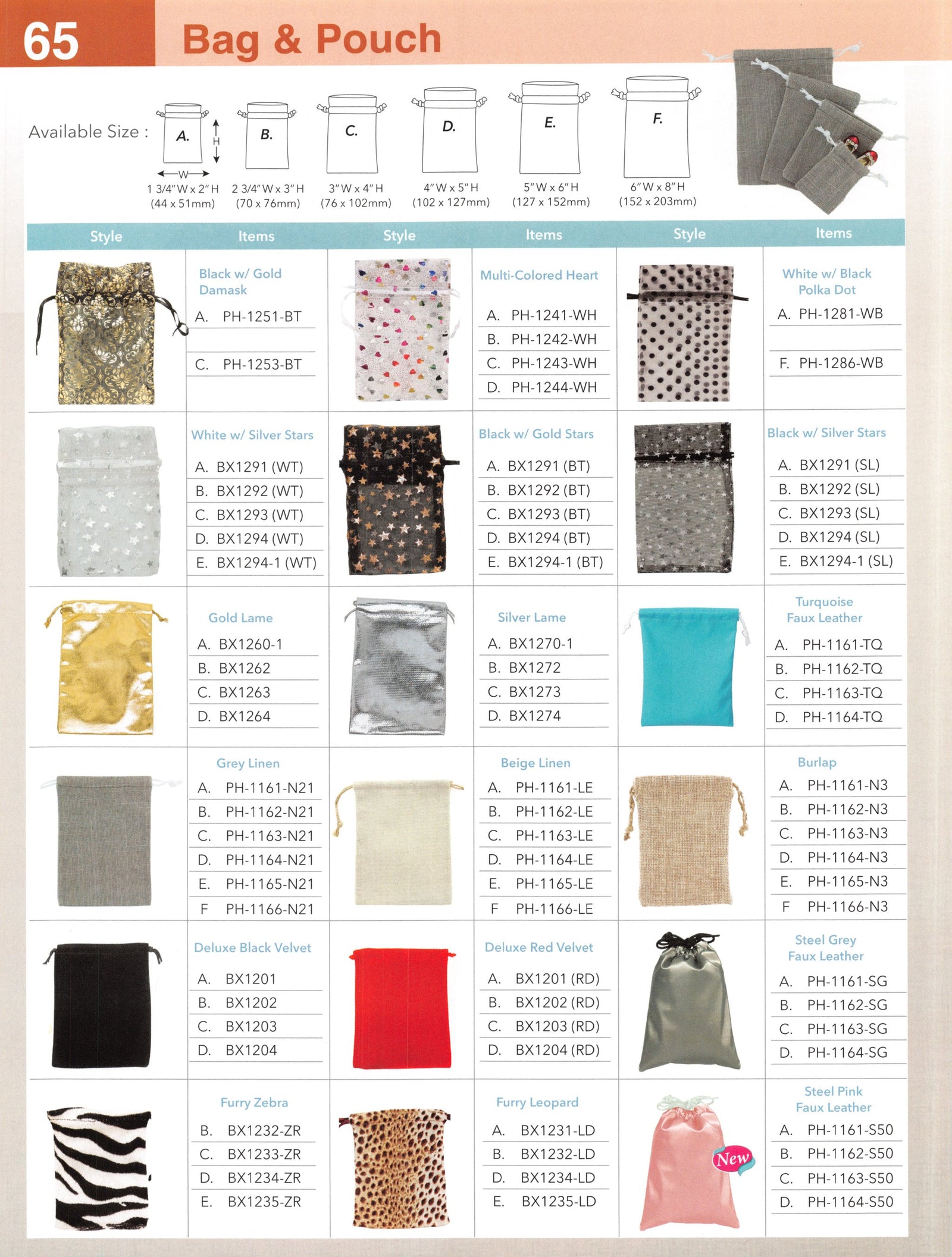 Catalog page — Velvet Drawstring Pouches