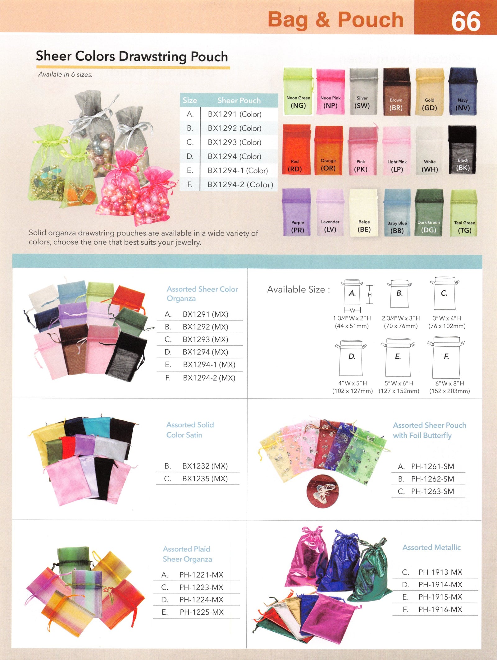 Catalog page — Sheer Organza Drawstring Pouches