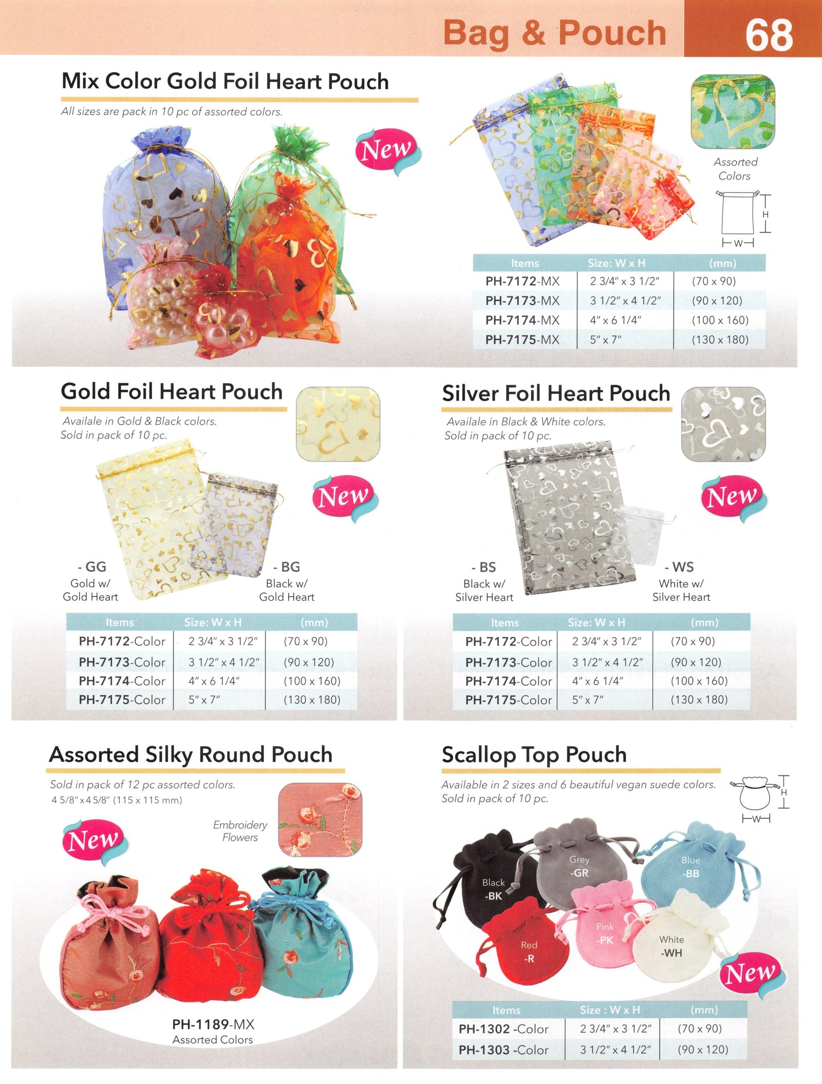 Catalog page — Tulip & Round Pouches