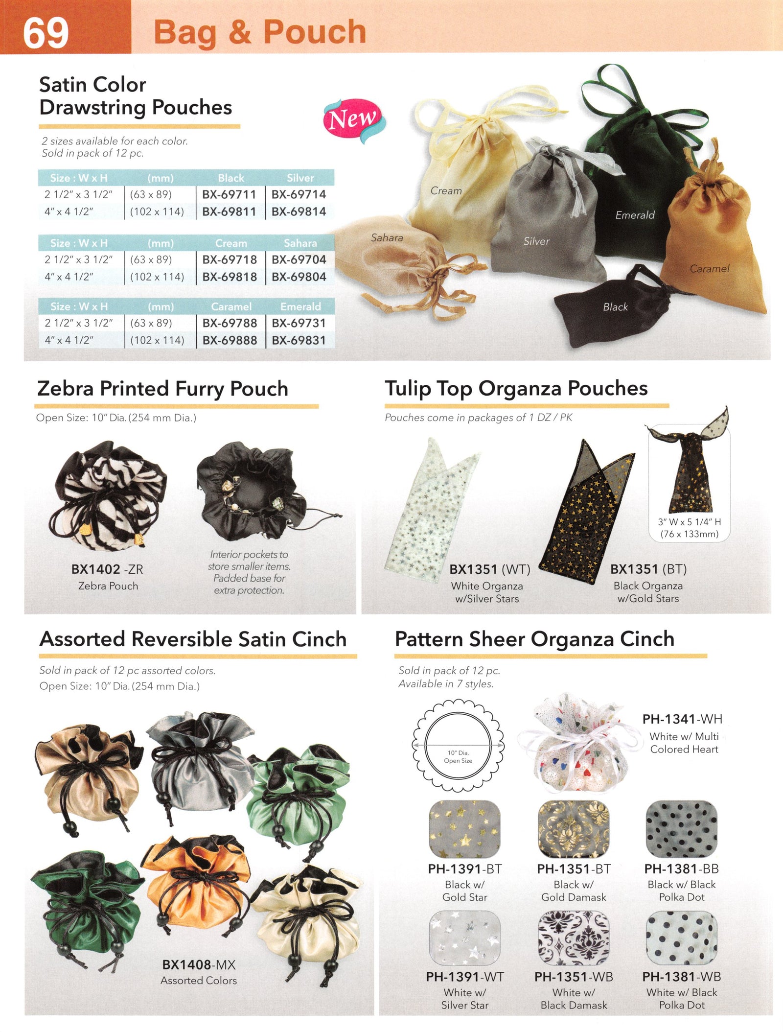 Catalog page — Tulip & Round Pouches