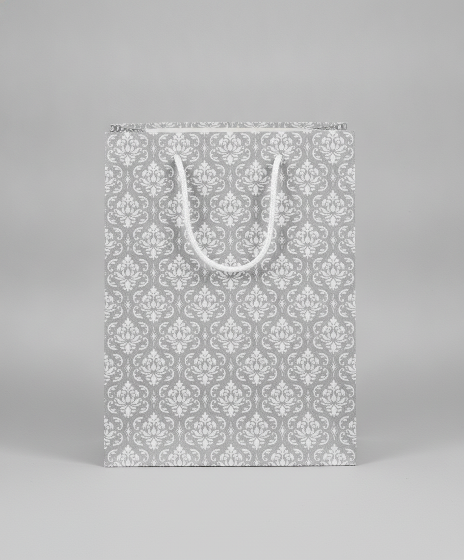 Damask Paper Gift Bag — White Damask Kraft — 4 x 6 in