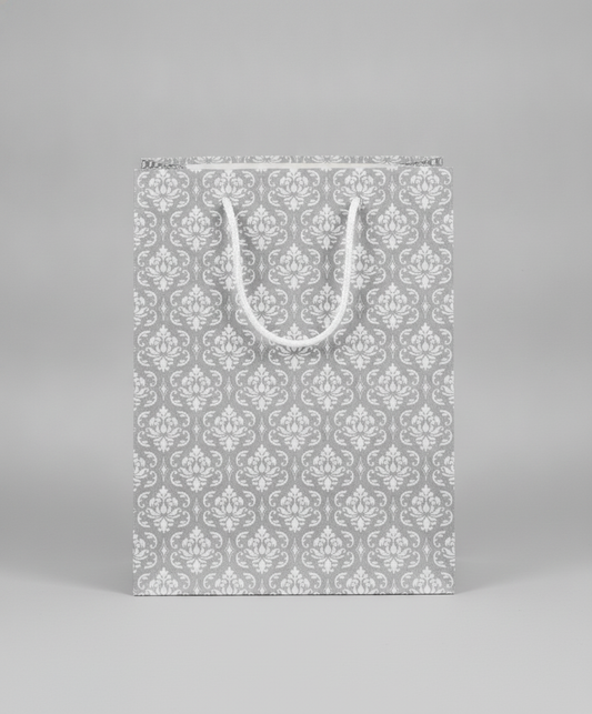 Damask Paper Gift Bag — White Damask Kraft — 4 x 6 in