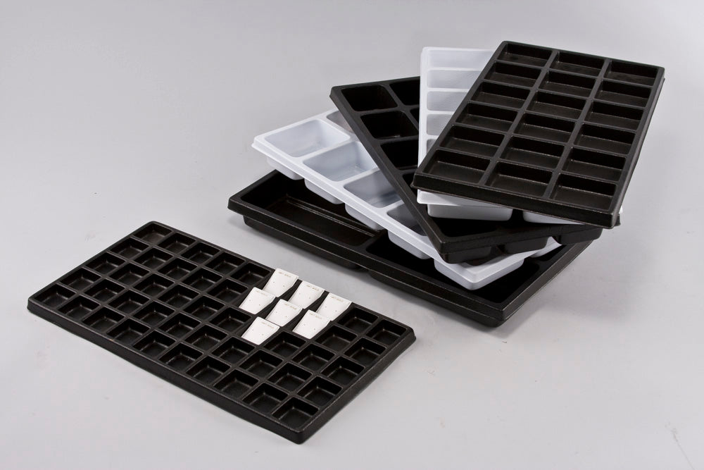 Durable Textured Plastic Tray Inserts — 10 Sections — 2 1/2 x 3 1/4 x 1" H each — Black