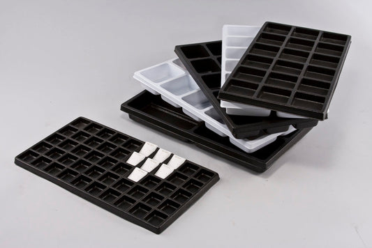 Durable Textured Plastic Tray Inserts — 10 Sections — 2 1/2 x 3 1/4 x 1 3/8" H each — Black