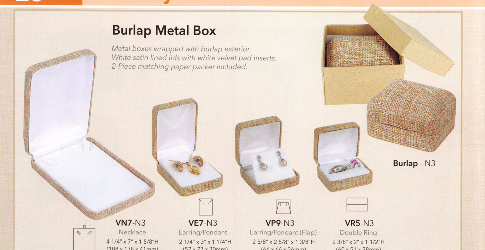 Catalog page — Burlap Metal Boxes