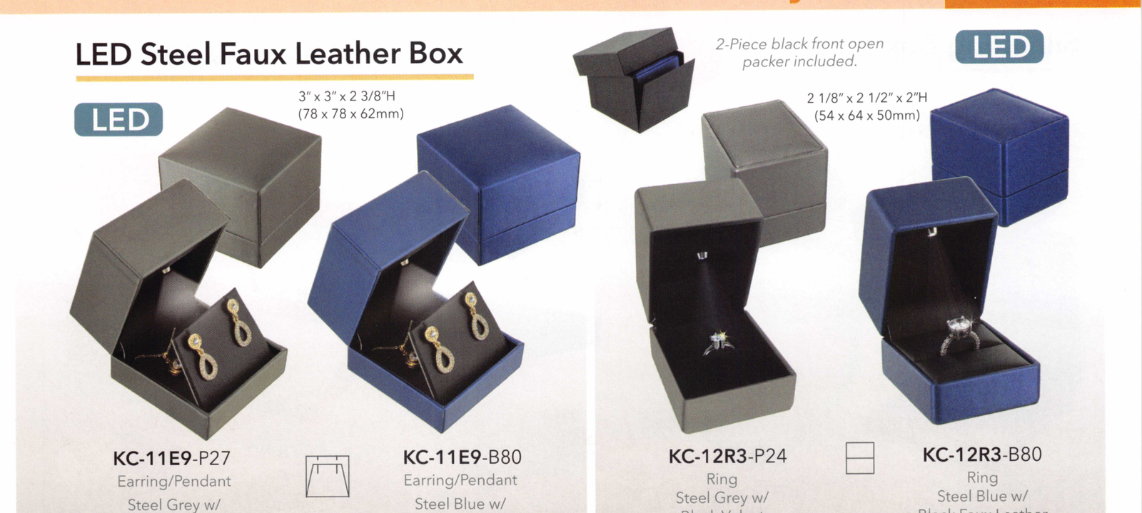Catalog page — LED Steel Faux Leather Boxes