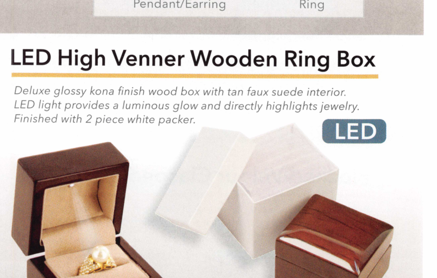 Catalog page — LED Wooden Ring Boxes