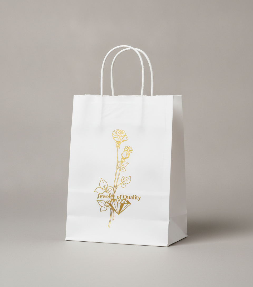 Floral & Leaf Paper Gift Bag — Goldtone Flower — 5 x 7 in