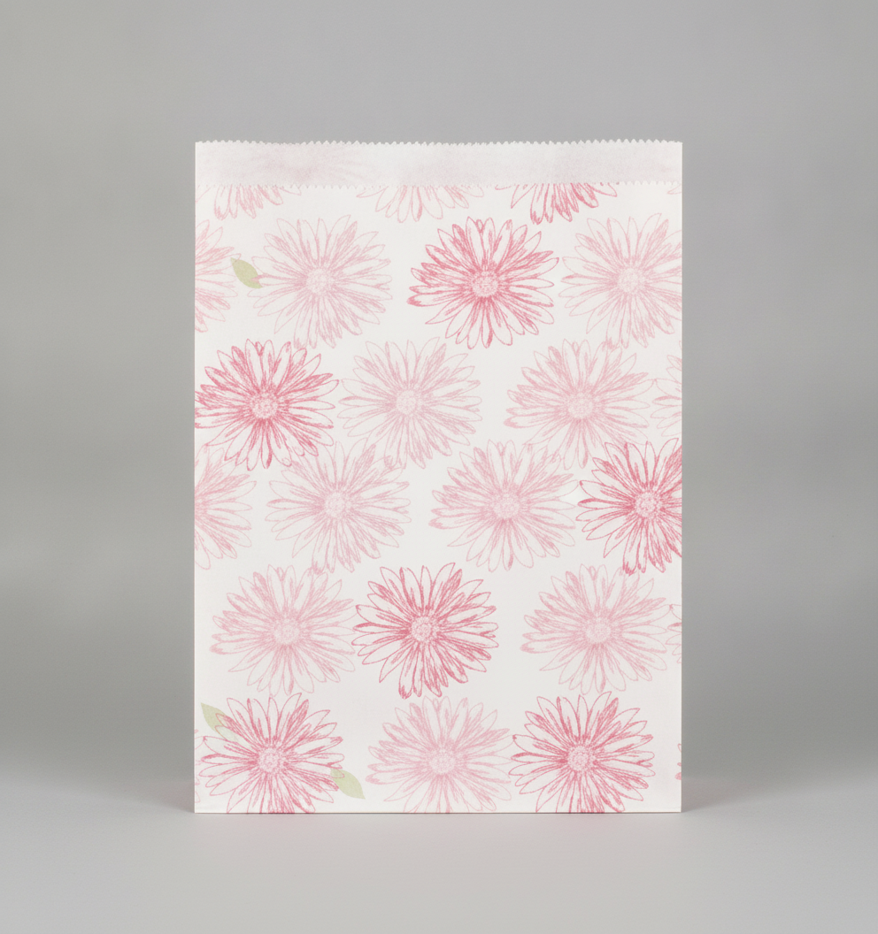 Floral & Leaf Paper Gift Bag — Pink Flower Tribal — 5 x 7 in