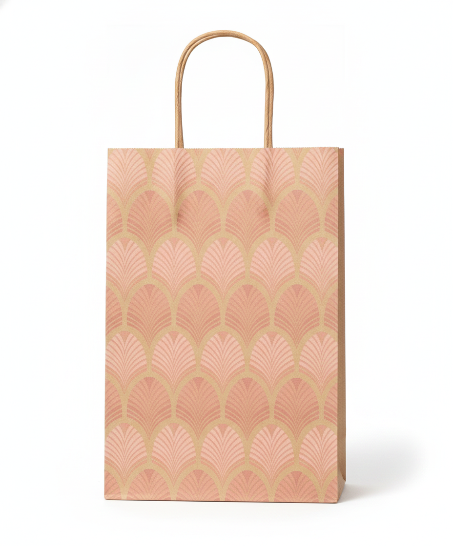 Floral & Leaf Paper Gift Bag — Pink Leaf — 6 x 9 in